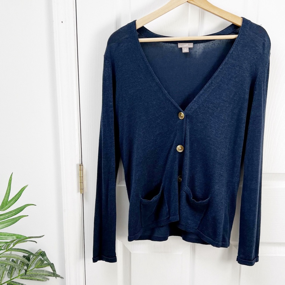 J. Jill Navy Blue Lightweight V-Neck Button Cardigan